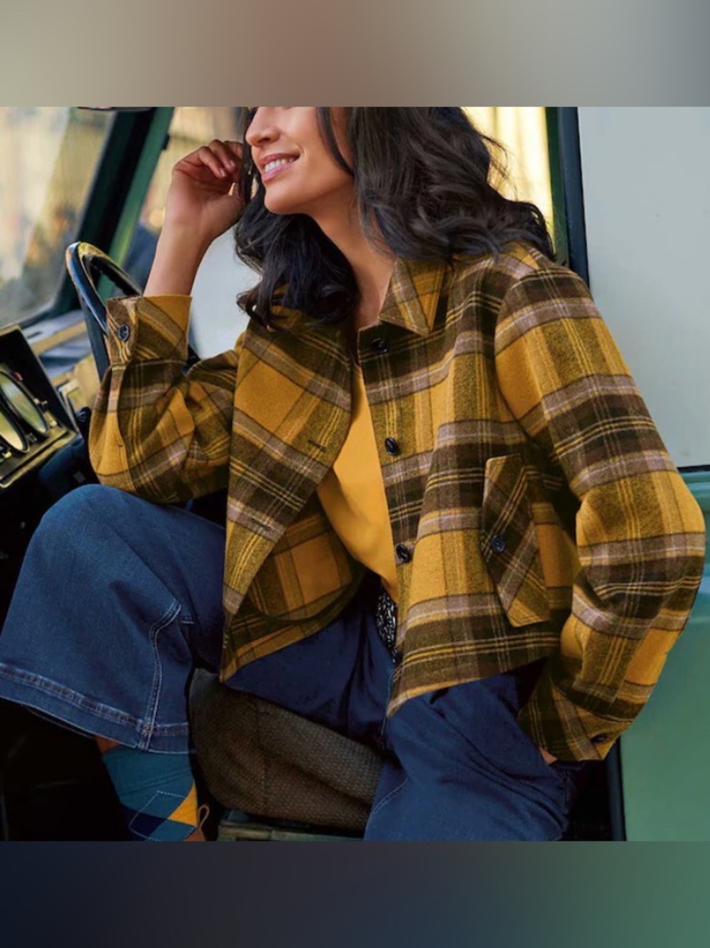 Madeleine Short shacket gold & brown plaid wool blend jacket new women’s medium